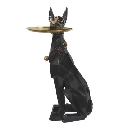 Statue & Statuette | Vide-Poche Statue "Chien" 73cm Noir Accessoires Déco Noir & Doré