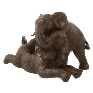 Statue & Statuette | Statuette Déco "Couple d’Éléphant" 35cm Marron Accessoires Déco Marron Foncé