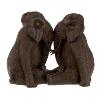 Statue & Statuette | Statuette Déco "Couple d’Éléphants" 38cm Marron Accessoires Déco Marron Foncé