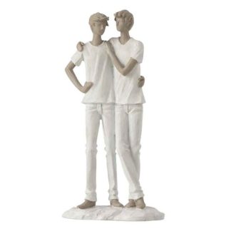 Statue & Statuette | Statuette Déco "Couple de Garçons" 26cm Blanc Accessoires Déco Blanc & Taupe