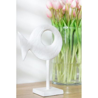 Statue & Statuette | Statuette sur Pied "Figurine Poisson" 30cm Blanc Accessoires Déco Blanc