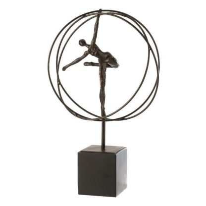 Statue & Statuette | Statuette Déco "Gymnaste dans Cercle" 47cm Marron Accessoires Déco Marron Foncé