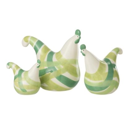 Statue & Statuette | Lot de 3 Statuettes Coqs "Lignes" 25cm Vert Accessoires Déco Statue & Statuette