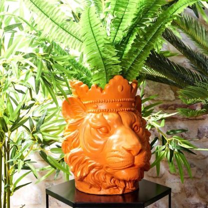 Statue & Statuette | Statue & Porte Plante "Lion" 35cm Orange Accessoires Déco Orange