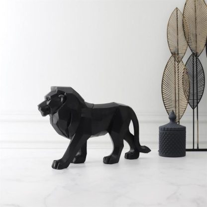 Statue & Statuette | Statuette Déco "Lion Origami" 33cm Noir Accessoires Déco Noir