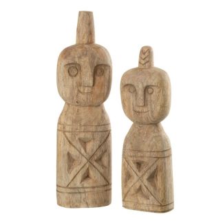 Statue & Statuette | Lot de 2 Statues Déco "Personnage Africain" 40cm Naturel Accessoires Déco Naturel