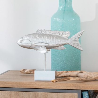 Statue & Statuette | Statue Déco sur Pied "Poisson Long" 33cm Argent Accessoires Déco Argent