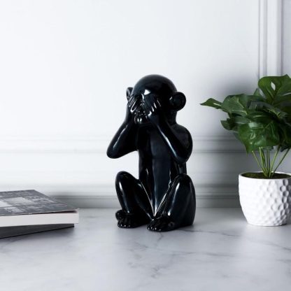 Statue & Statuette | Statuette Déco "Singe" 28cm Noir Accessoires Déco Noir