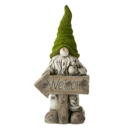 Statue & Statuette | Statue Déco Lutin "Welcome" 70cm Gris Accessoires Déco Gris & Vert