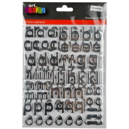 Sticker | Lot de 2 Planches de Stickers "Alphabet" 2cm Argent Décoration Murale Argent