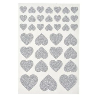 Sticker | Lot de 36 Stickers Cœur "Glitter" Argent Décoration Murale Argent