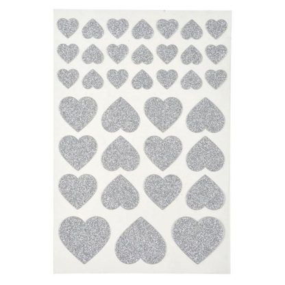 Sticker | Lot de 36 Stickers Cœur "Glitter" Argent Décoration Murale Argent