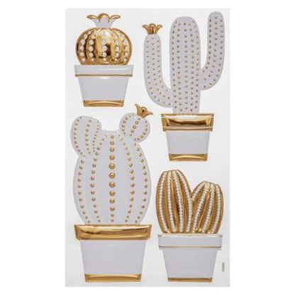 Sticker | Stickers Brillants "Cactus" 24x41cm Blanc & Or Décoration Murale Blanc & Or