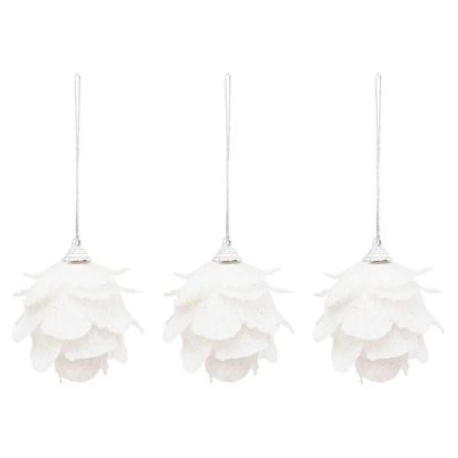 Sujet de Noël | Lot de 3 Sujets de Noël "Fleurs" 7cm Blanc Décoration de Noël Blanc