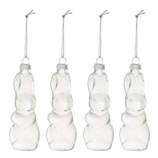 Sujet de Noël | Lot de 4 Sujets à Suspendre en Verre "Lapin" 10cm Transparent Décoration de Noël Sujet de Noël