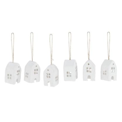 Sujet de Noël | Lot de 6 Sujets de Noël "Maison" 15cm Blanc Décoration de Noël Blanc