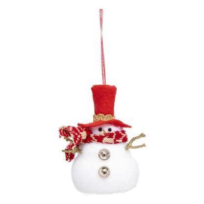 Sujet de Noël | Sujet de Noël "Bonhomme de Neige" 11cm Blanc Décoration de Noël Blanc & Rouge