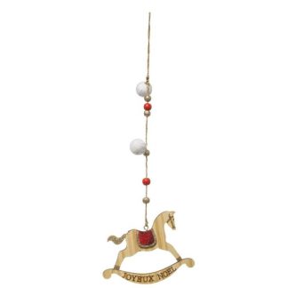 Sujet de Noël | Sujet de Noël Cheval à Bascule "La Piste" 34cm Beige Décoration de Noël Beige