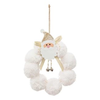 Sujet de Noël | Sujet de Noël "Couronne Père Noël" 15cm Blanc Décoration de Noël Blanc