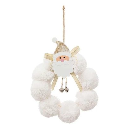 Sujet de Noël | Sujet de Noël "Couronne Père Noël" 15cm Blanc Décoration de Noël Blanc