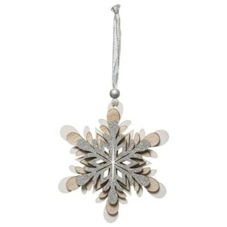 Sujet de Noël | Sujet de Noël Déco "Flocon" 12cm Argent & Naturel Décoration de Noël Argent & Naturel