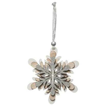 Sujet de Noël | Sujet de Noël Déco "Flocon" 12cm Argent & Naturel Décoration de Noël Argent & Naturel