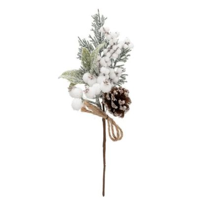 Sujet de Noël | Sujet de Noël Enneigé "Branche de Baie" 26cm Blanc Décoration de Noël Blanc