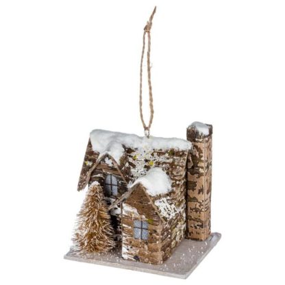 Sujet de Noël | Sujet de Noël Maison "Glacé" 8cm Marron & Blanc Décoration de Noël Marron & Blanc