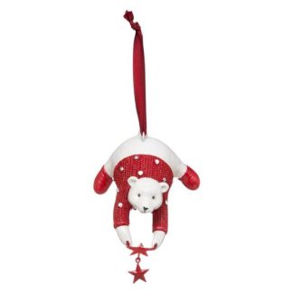 Sujet de Noël | Sujet de Noël Ours "La Piste" 10cm Rouge & Blanc Décoration de Noël Rouge & Blanc