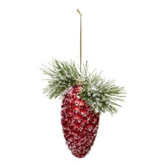 Sujet de Noël | Sujet de Noël Pomme de Pin "Soir" 13cm Rouge Décoration de Noël Rouge & Blanc