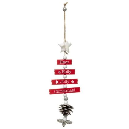 Sujet de Noël | Sujet de Noël Sapin "Étoile" 33cm Rouge & Blanc Décoration de Noël Rouge & Blanc