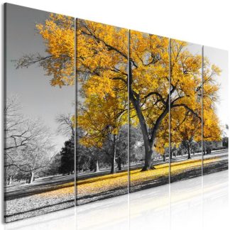 Toile & Tableau | Tableau 5 Panneaux "Autumn in the Park Narrow Gold" Décoration Murale Multicolore