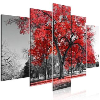 Toile & Tableau | Tableau 5 Panneaux "Autumn in the Park Wide Red" Décoration Murale Multicolore