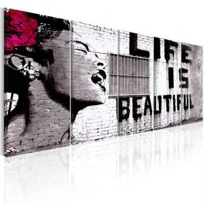 Toile & Tableau | Tableau Imprimé "Banksy – Life is Beautiful" Décoration Murale Multicolore