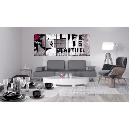 Toile & Tableau | Tableau Imprimé "Banksy – Life is Beautiful" Décoration Murale Multicolore