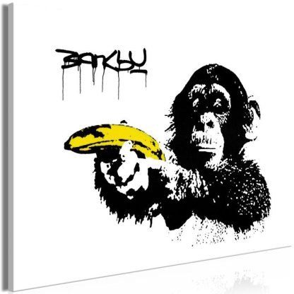 Toile & Tableau | Tableau Imprimé "Banksy – Monkey with Banana Wide" Décoration Murale Multicolore