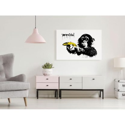 Toile & Tableau | Tableau Imprimé "Banksy – Monkey with Banana Wide" Décoration Murale Multicolore