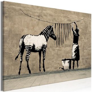 Toile & Tableau | Tableau "Banksy – Washing Zebra on Concrete Wide" Décoration Murale Multicolore