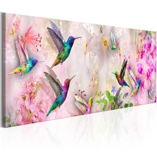 Toile & Tableau | Tableau Imprimé "Colourful Hummingbirds Narrow" Décoration Murale Multicolore