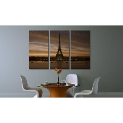 Toile & Tableau | Tableau "Coucher de Soleil sur la Tour Eiffel" Décoration Murale Multicolore