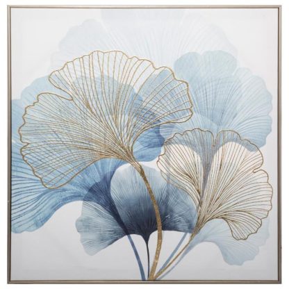 Toile & Tableau | Toile Imprimée Murale "Ginkgo" 58x58cm Bleu Décoration Murale Bleu