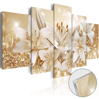 Toile & Tableau | Tableau sur Verre Acrylique "Golden Bouquet" Décoration Murale Multicolore