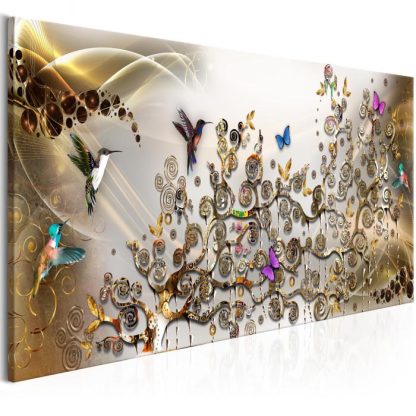 Toile & Tableau | Tableau Imprimé "Hummingbirds Dance Gold Narrow" Décoration Murale Multicolore