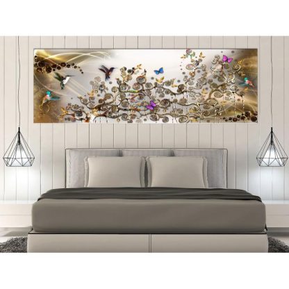 Toile & Tableau | Tableau Imprimé "Hummingbirds Dance Gold Narrow" Décoration Murale Multicolore