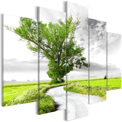 Toile & Tableau | Tableau Imprimé "Lone Tree 5 Panneaux Green" 100x225cm Décoration Murale Multicolore