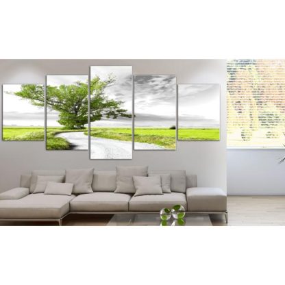 Toile & Tableau | Tableau Imprimé "Lone Tree 5 Panneaux Green" 100x225cm Décoration Murale Multicolore