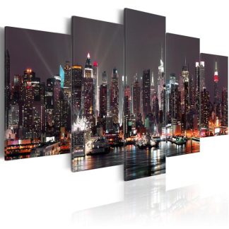 Toile & Tableau | Tableau Imprimé "Manhattan de Nuit" 100x200cm Décoration Murale Multicolore