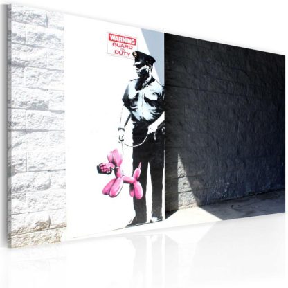 Toile & Tableau | Tableau Imprimé "Policier & Chien Rose – Banksy" 40x60cm Décoration Murale Multicolore