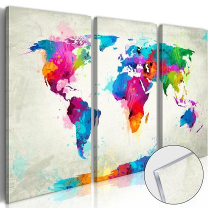 Toile & Tableau | Tableau sur Verre Acrylique "World Map : An Explosion of Colours" Décoration Murale Multicolore