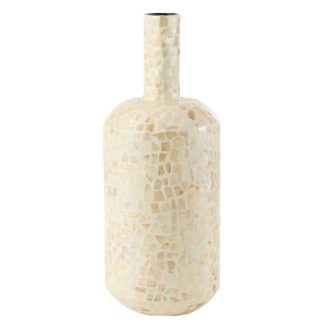 Vase | Vase Bouteille Motif Mosaïque "Nuye" 54cm Ivoire Vase Ivoire